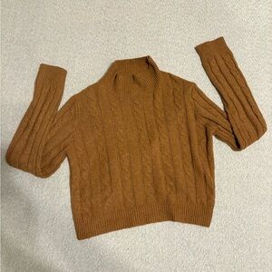 Cable Knit Turtleneck Twist Back Sweater - Brown